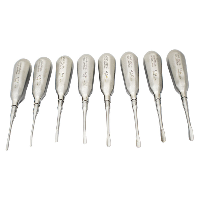 Shop online for the veterinary dental Cislak 8 Piece Luxator Kit (Straight & Outside Curved), crafted from stainless steel & available for sale in XS & REG.