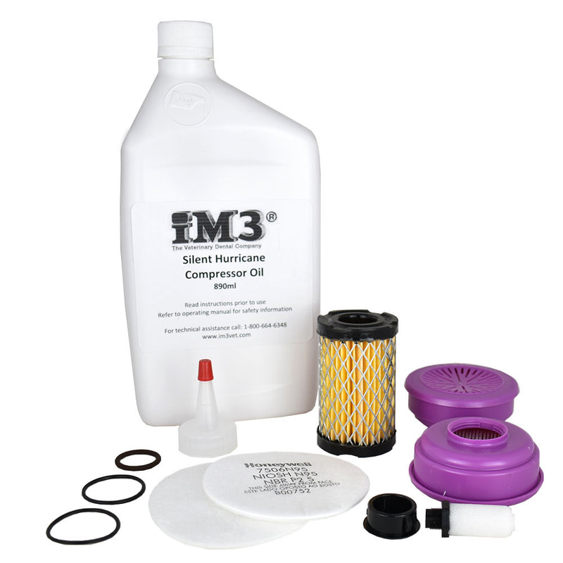 Shop online for the iM3 Dental Machine Maintenance Kit for oil compressors. Includes iM3 Silent Hurricane Compressor Oil, JUN-Air compressor oil, & Dentalaire compressor oil.