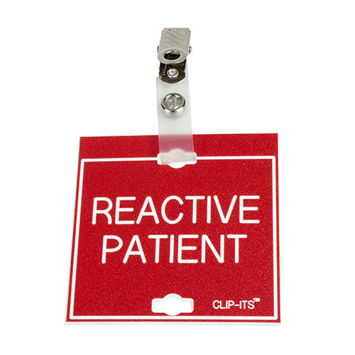 Clip-Its Cage Tag - Reactive Patient (red with white text)
