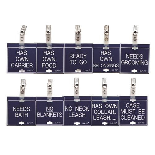 Clip-Its Cage Tag - General Information for Kennel Help Variety Pack of 10 (blue with white text)