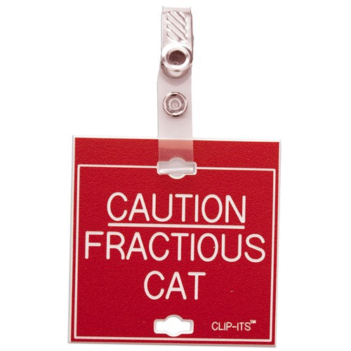 Clip-Its Cage Tag - Caution Fractious Cat (red with white text)