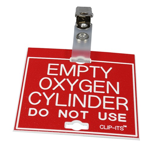 O2 Tank Red Tag Clip-Its Cage Tag - Empty Oxygen Cylinder (red with white text)