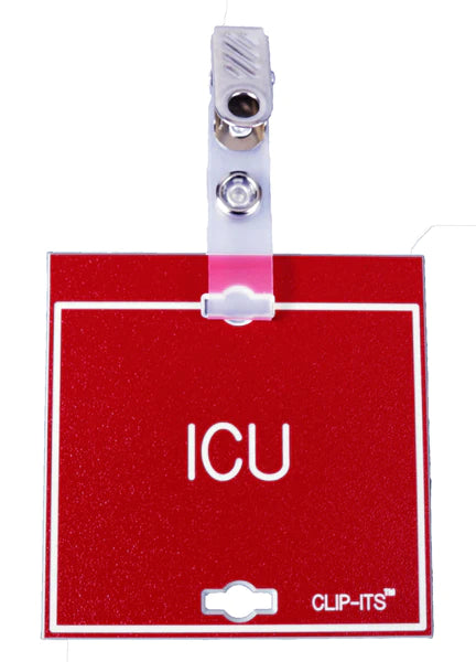 Clip-Its Cage Tag - ICU (red with white text)