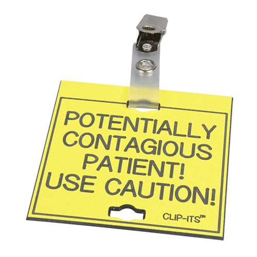 Clip-Its Cage Tag - Potentially Contagious Patient! (yellow with black text)