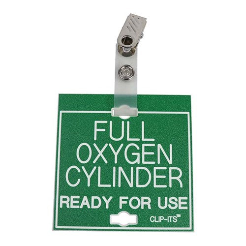 Clip-Its Cage Tag - Full Oxygen Cylinder (green with white text)