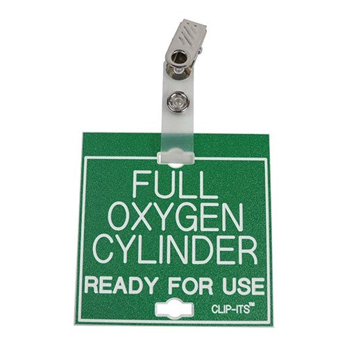 O2 Tank Check Tag Clip-Its Cage Tag - Full Oxygen Cylinder (green with white text)
