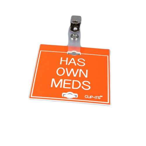 Clip-Its Cage Tag - Has Own Meds (orange with white text)