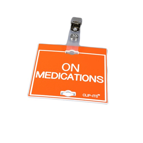 Clip-Its Cage Tag - On Medications (orange with white text)