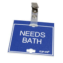 Clip-Its Cage Tag - Needs Bath (blue with white text)