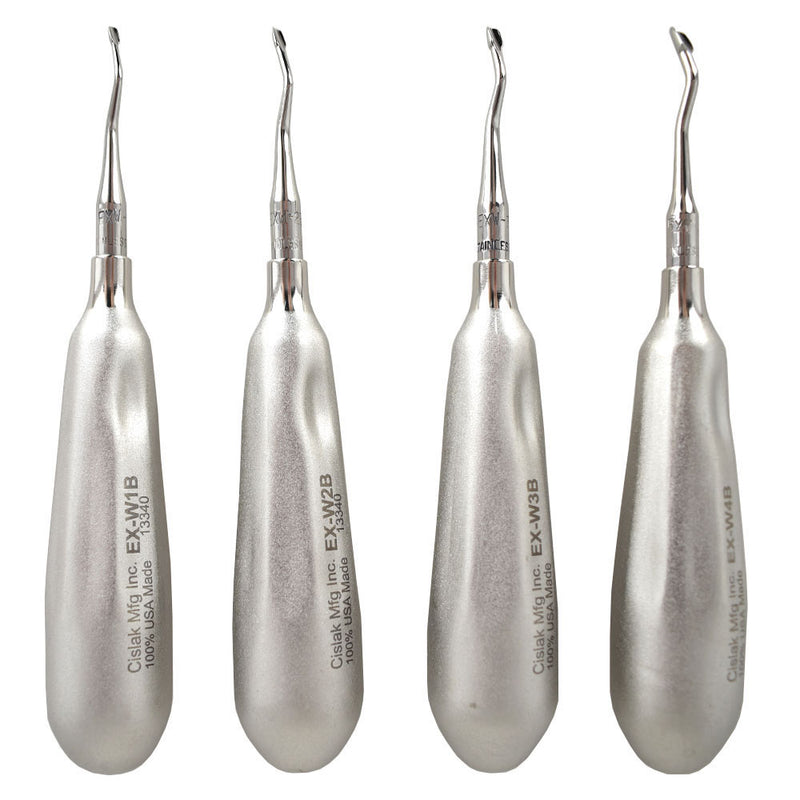 Shop online for the veterinary dental Cislak Back-Bent Winged Elevator Kit (4 pieces). Crafted from stainless steel and available for purchase in XS & REG. 