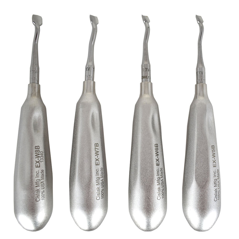 Shop online for the veterinary dental Cislak Back-Bent Winged Elevator Kit (4 pieces). Made from stainless steel and available for purchase in XS and REG. 