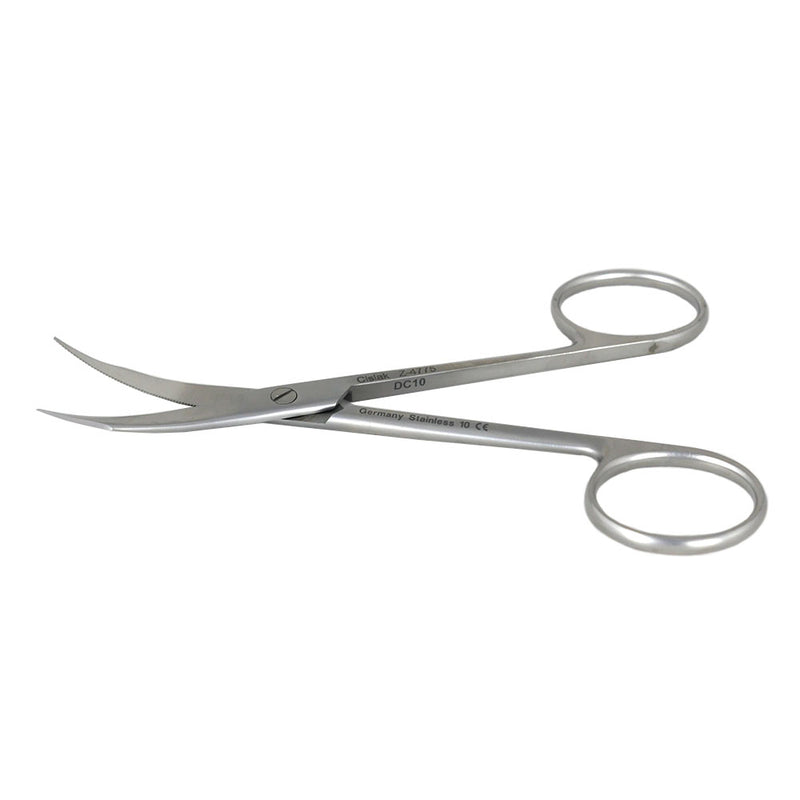 Shop online for the veterinary dental Cislak Goldman-Fox Scissors Curved and Serrated, crafted from stainless steel and available for purchase at Serona.ca.