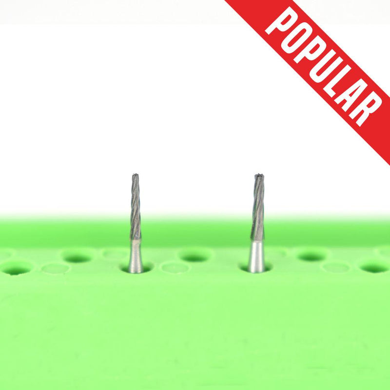 Shop online at Serona.ca for the veterinary dental Brasseler FG Flat-End Taper Fissure Burs, which are available in various head sizes with a shank of 19mm.