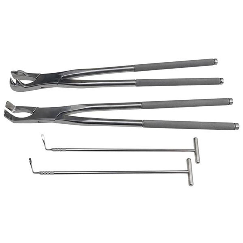 Veterinary dental Equine Extraction Starter Kit. Kit includes 4-prong extraction forceps, standard 3 mm spreader, and a gingival elevator T-Handle set (Set of 2).